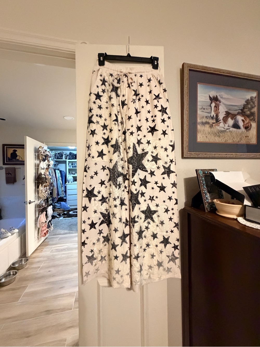 White Star Print Wide Leg Pants